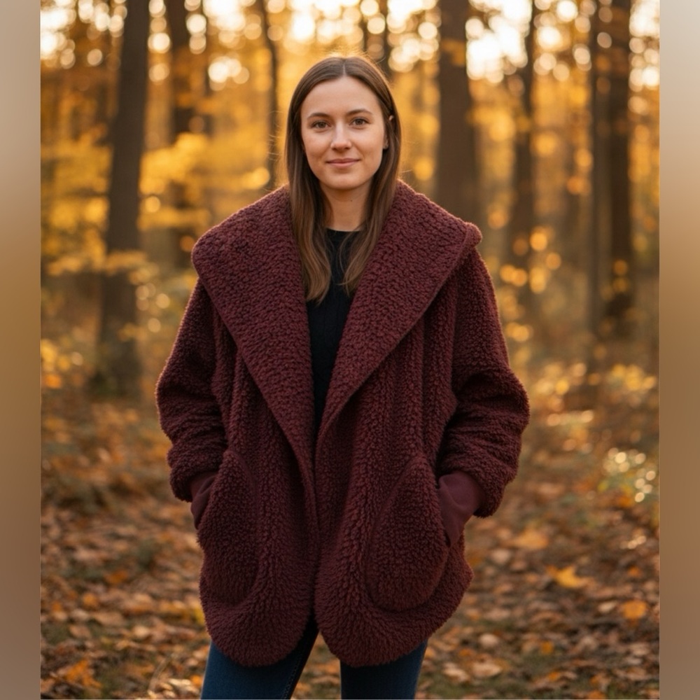 Plush Maroon Teddy Jacket